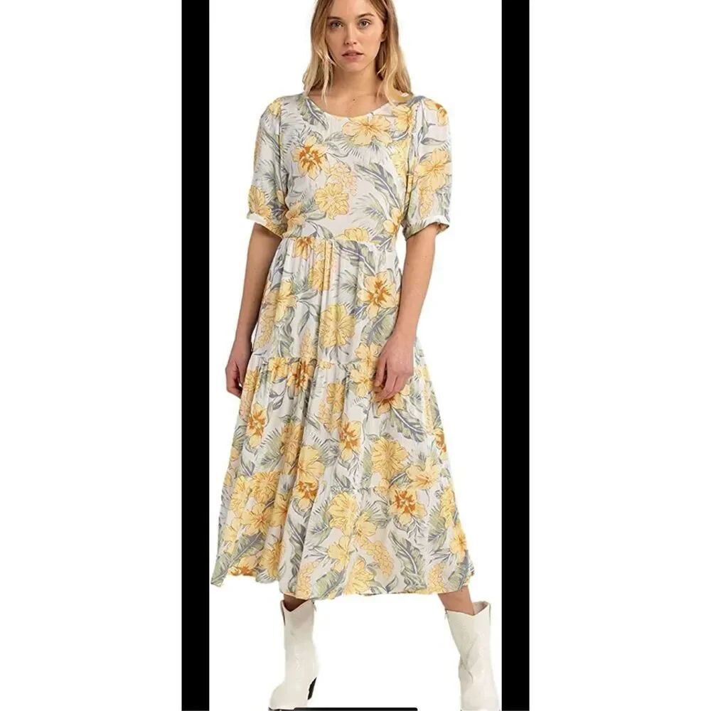 Rip Curl Always Summer Midi dress size L Tie back floral Hawaiian Vacation beach
